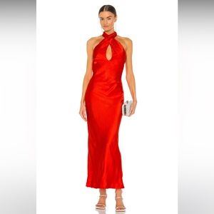 Revolve Bardot Claudia Bias Cut Dress in Lipstick Red